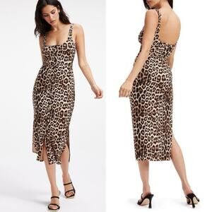 NEW Good American Button Front Leopard Print Midi Dress Size 1 Small Sleeveless
